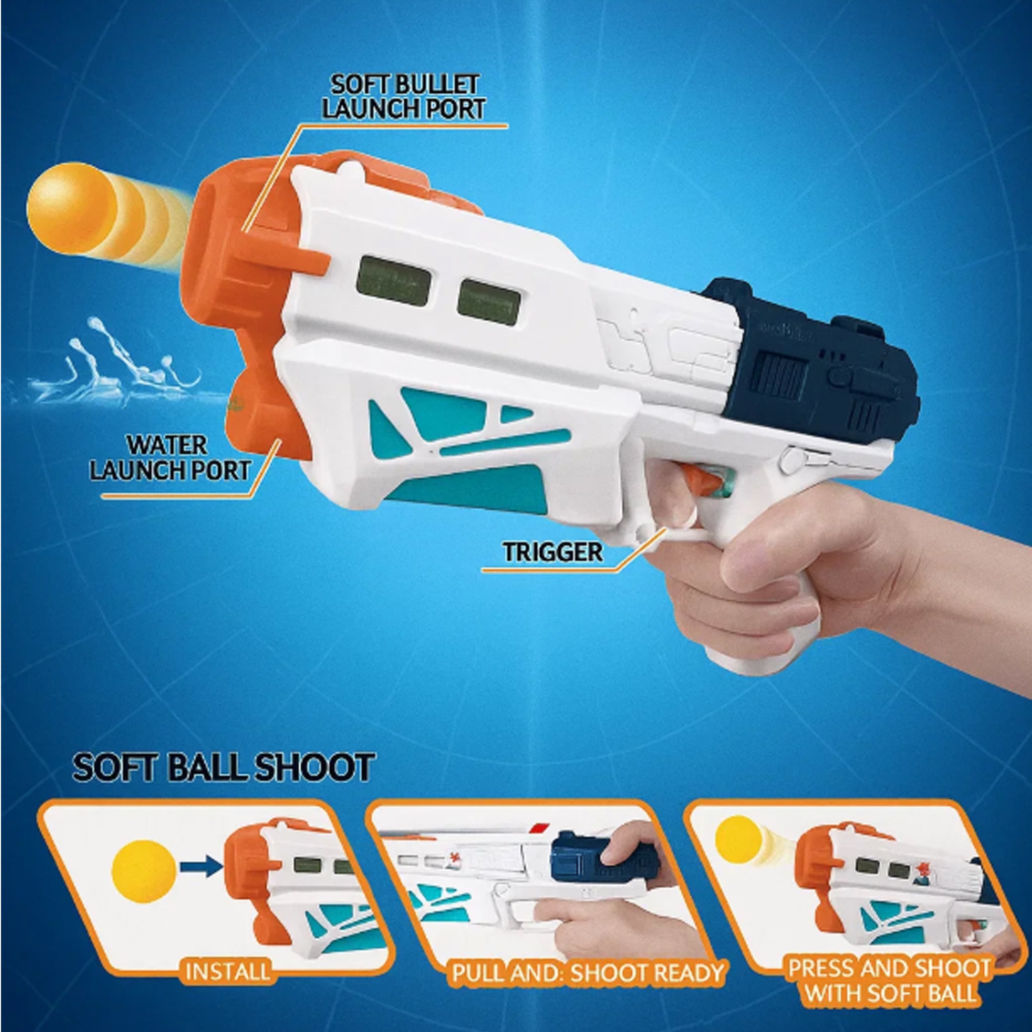 2 in 1 Bowling & Water Shooting Gun with Soft Foam Balls and Bowling Pins